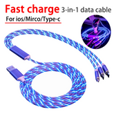 3 in 1 Cable USB Type C Cable Glow Flowing 1.2M Cord LED Lighting